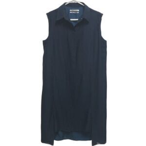 PUBLIC SCHOOL NY Shirt Dress Womens Sz 10 Silk Blend Navy Sleeveless Boyfriend